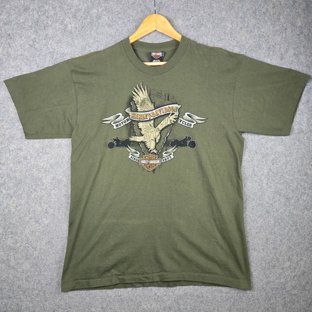 Vtg Harley Davidson T Shirt Mens L Green Sunfaded Eagle New Mexico Single Stitch